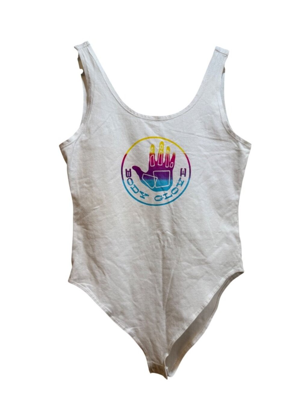 Body Glove Rainbow Graphic Logo Neon California Lifestyle Surf Low Back Bodysuit